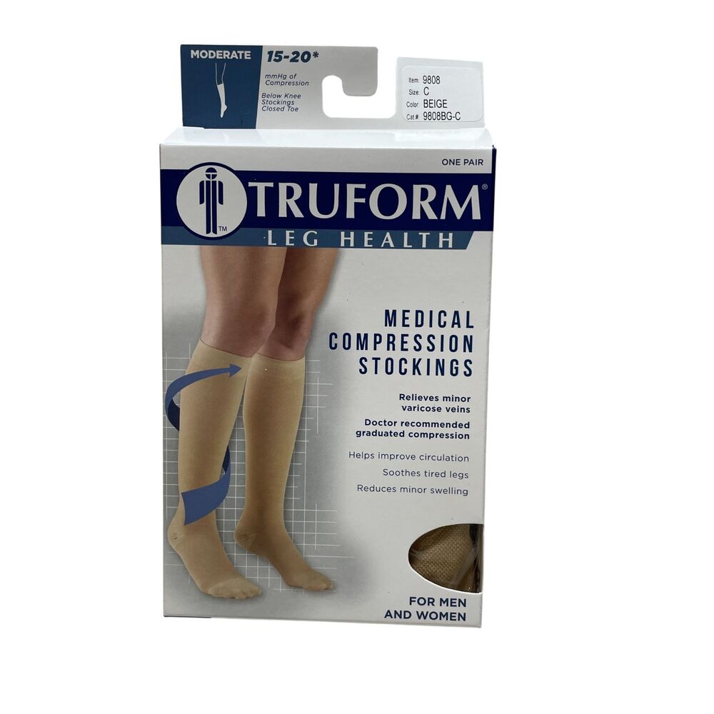 Tru Form Medical Compression Stockings Moderate Beige Size C New In Box‎